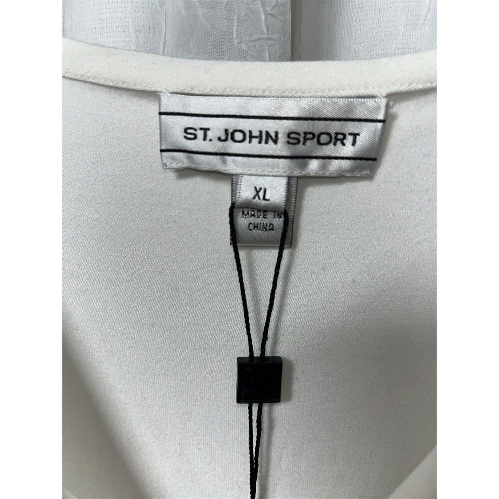 ST JOHN Sport Short Sleeve T-Shirt Top Ivory Viscose Stretch Studs Size XL NWT - Picture 3 of 5